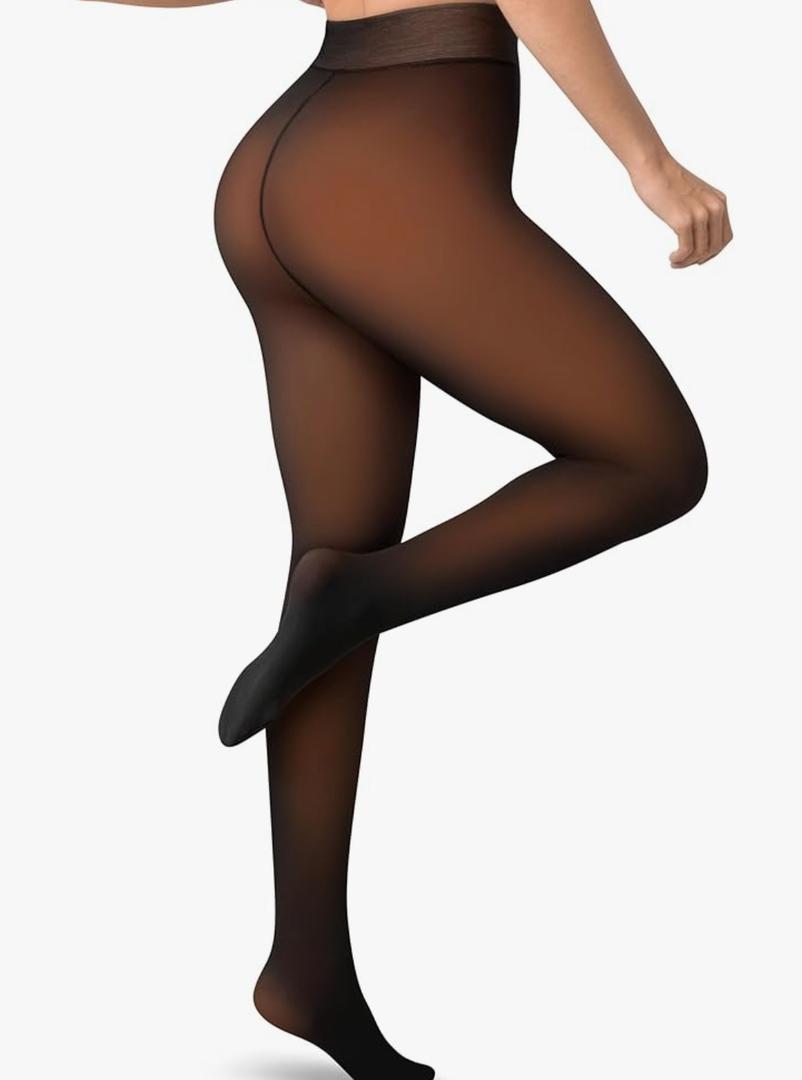 Women’s Fleece-Lined Tights - Ultra-Warm Fake Sheer Look Pantyhose Thick Leggings for Winter Black M-L