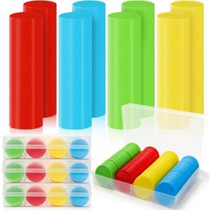 640 Pcs Plastic Poker Chips, 4 Colors Bingo Chips with Storage Box, 1.5 Inch Card Game Tokens, Counter Disk Counting Markers for Math Practice, Opaque Reward Coin for Teaching, Parties, Casino