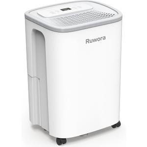 Dehumidifier for Home, Dehumidifier 4500 Sq.Ft 50 Pint, Dehumidifiers with Drain Hose, 0.66 Gallon Water Tank, RUWORA Dehumidifiers for Basement Bedroom Bathroom RV, 24H Timer, Overflow Protection