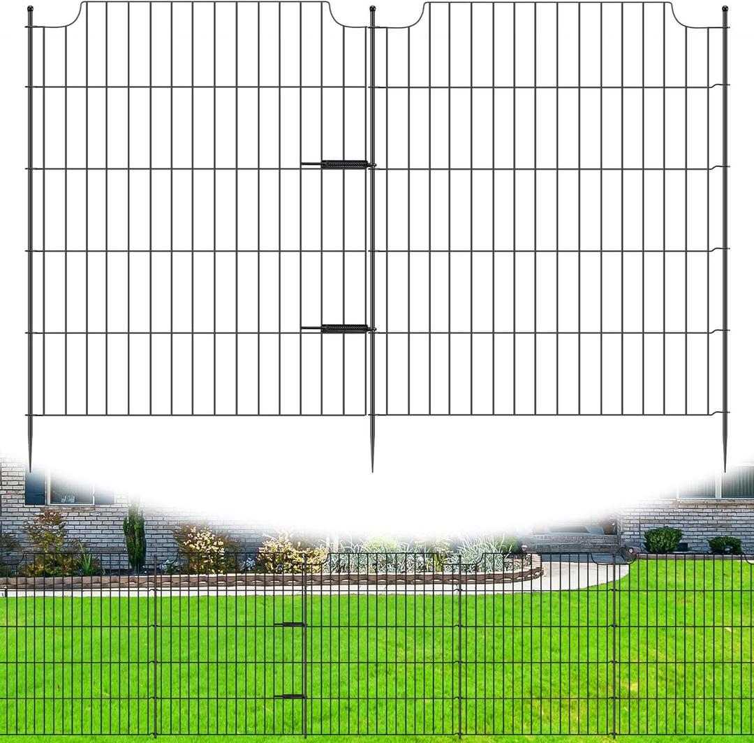 5 Panels Decorative Garden Fence with Gate, 33 in(H) X 12 ft(L) No Dig Animal Barrier Fencing, Rustproof Metal Wire Border Fence for Dogs, Rabbits, and Yard, Temporary Outdoor Garden Edging Fence (5 Panels - 33in(H) x12ft(L) with Lock)