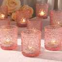 Pink Votive Candle Holder Set of 12, Flower Tea Lights Candles Holders for Wedding Table Centerpieces, Birthday Parties, Anniversary, Pink Bridal Shower and Holiday Decorations