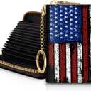 Blusabaca Women's RFID-Blocking American Flag Wallet, Leather, 12 Card Slots, 2 Coins, Zipper Closure, Waterproof