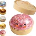 Giant Dumpling Stress Ball, Big Squishy Steamed Bun Glitter Fidget Toy with Steamer, Helps with Stress Relief, Soft Squeeze Ball for Kids and Adults (Pink Glitter)