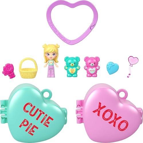 Polly Pocket x Sweethearts, Micro Doll & 2 Playsets with 7 Themed Accessories & Keychain Clip, Travel Toy, Partnership Compact