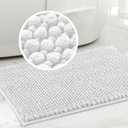 Turquoize Bathroom Rugs Non-Slip Chenille Bath Mat for Bathroom 17 x 24 Inches Extra Soft and Absorbent Shaggy Rugs, Machine Washable Perfect for Bathtub and Shower Floor, 24" X 17", White
