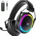 Wireless Gaming Headset for PS5 PS4, Bluetooth 2.4GHz Headphones with Noise Cancelling Mic, 23ms Low Latency Audio, 50+ Hrs & Surround Sound Memory Foam for Switch, Laptop, Mobile, Mac (rgb black)