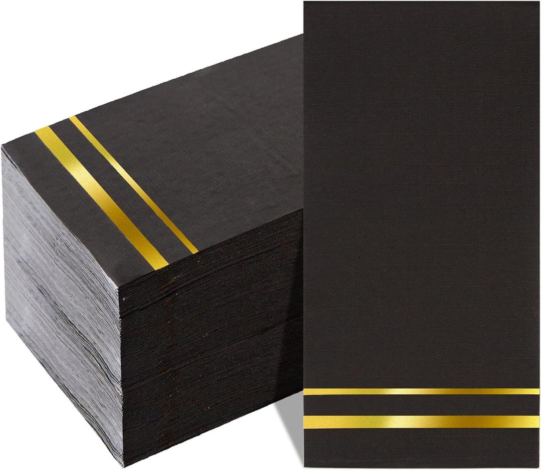BUCLA 100-Count 3-Ply Black and Gold Napkins - Black Paper Dinner Napkins Disposable Premium Quality, Disposable Soft, Absorbent for Party, Wedding, Kitchen & Graduation