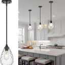 Glass Pendant Lights Kitchen Island, 1-Light Modern Black Pendant Light Fixtures with Hammered Glass and Rods, Small Hanging Light for Kitchen Sink Dining Room Bathroom, 1-Light, 1 Pack