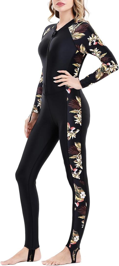 DEHAI Women Men Dive Skins Suit Thin Wetsuit, Rash Guard Full Body Swim Swimsuit, Wet Suits Drysuits Long Sleeve Youth UV Sunsuit for Diving Kayaking Surfing Scuba Waterski Water Sports (Medium, Yellow swallowtail flower Womens)