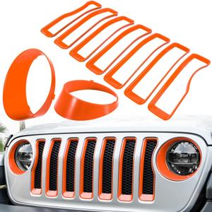 For Jeep Wrangler JL JLU Front Mesh Grille Grill Insert+Headlight Cover 2018-23