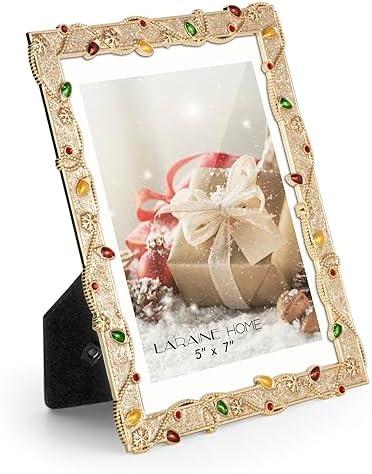 LARAINE 5x7 Picture Photo Frame Christmas Metal 2025 Christmas High Definition Display Pictures for Tabletop Home Decorative Holiday Gift (Gold, 5x7)