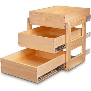 Pull Out Drawers For Cabinets, 14''W21''D19''H Soft Close Slide Out Wood Shelves Storage Organizer for Kitchen, 3-Tier, Finished, Heavy-Duty, Bottom Assembly