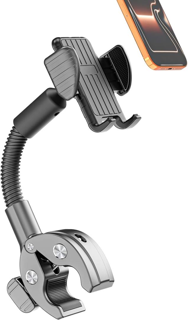 Charchendo Gooseneck Exercise Bike & Spin Bike Phone Holder [Anti-Drop Design], Secure Non-Slip Handlebar Mount Clamp, Fit 17 16 15 14 13 12 Pro Plus Max Mini and 4-7" Phones with Thick Cases