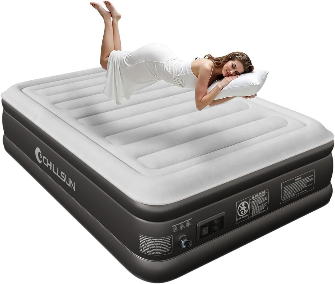 CHILLSUN 2026 Upgraded Air Mattress Full with Built in Pump, 18" Raised Comfort Blow up Mattress Inflatable Mattress Colchon Ineffable, Flocked Top Air Bed with Storage Bag for Home Camping & Guests