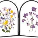 REDHUGO Double Glass Frame for Pressed Flowers, Handmade, Pressed Flower Frame, Hinged Tabletop Brass Photo Frames, Dried Flower Display Folding Picture Frame for Home, ArcShaped, Black, 57 Inches
