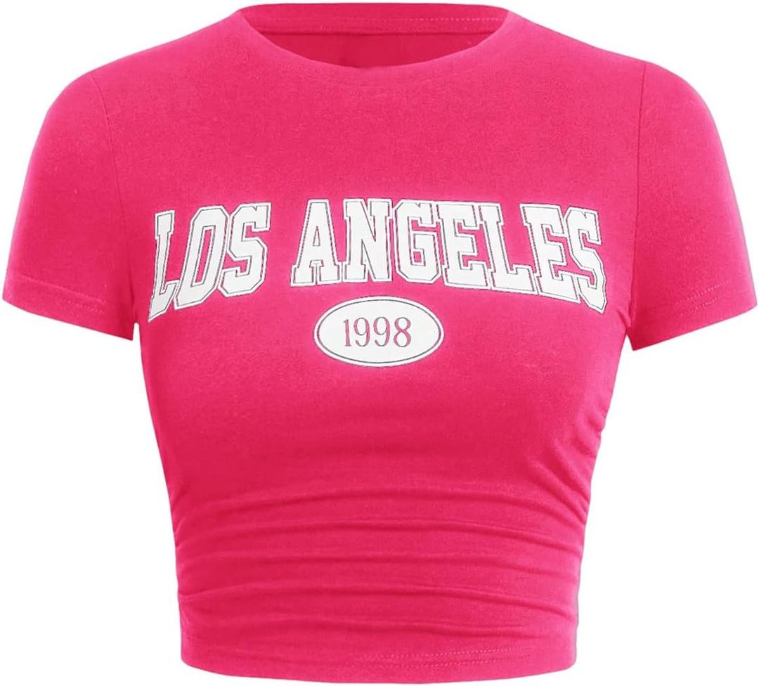SOLY HUX Women's Y2K Vintage Graphic Tees Letter Printed Cropped Tee Short Sleeve Crop T-Shirts (L)