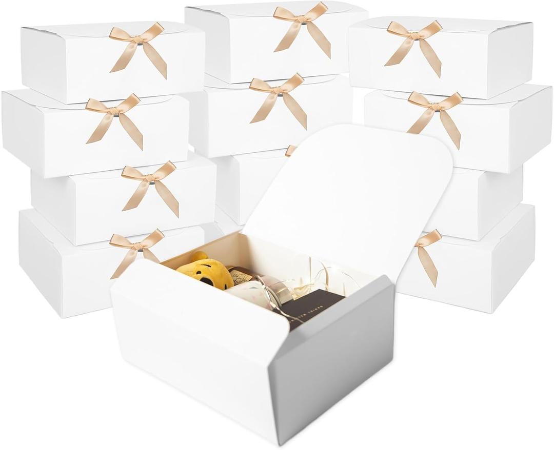 12 PCS White Gift Boxes with Lids9x5.9x3.9, Bridesmaid Proposal Box with Ribbon, Gift Boxes for Wedding, Christmas, Valentine's Day,Birthday,Baby Shower and the other Parties