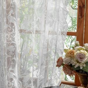 White Lace Curtains 84 Inches Long - Vintage Knitted Lace Sheer Curtains for Living Room Victorian Flower Frilly Light Filtering Privacy Frilly Window Treatment 2 Panels, 59 x 84 Inch