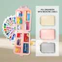 Pill Organizer with Medicine Labels 146 Labels Travel Daily Pill Container Mini Medication Organizer Storage Travel Essentials Pill Case 7 Day Pill Organizer (Blue+Pink+Purple, 3 Packs)