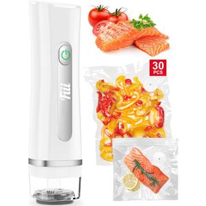 Fiii Portable Vacuum Sealer for Food, Compact Vacuum Sealer with Visible Water Tank, 30 Reusable Vacuum Bags, Handheld Sealer Machine, Pure White