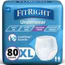 FitRight Super Adult Incontinence Underwear, Maximum Absorbency, X-Large, 56-68, 4 Packs of 20 (80 Total) (XL)
