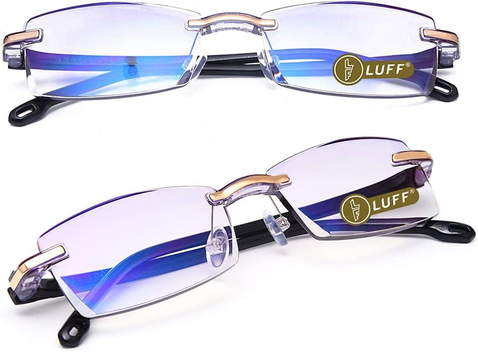 LUFF Premium Computer Reading Glasses Blue Light Blocking Diamond Cut Edge Design Spectacle Readers for Men