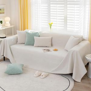OstepDecor Cat Scratch Furniture Protector, 100% Waterproof Sofa Cover, Anti Slip Couch Cover Washable Loveseat Covers, Pet Friendly Furniture Couch Protector from Cat Claws, 71" x 118", White