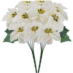 Poinsettias Artificial Christmas Flowers Bouquet 2 Pack Large White Poinsettia Flowers Faux Winter Flowers for Indoor Outdoor Xmas Ornament Porch Home Garden Decorations (Flower Head-9.8inch)