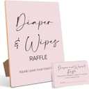 Diaper And Wipes Raffle Baby Shower Games,Baby Shower Decorations,Baby Shower Signs,Gender Reveal Decorations,Baby Shower Bingo,1 Wooden Play Sign with Stand and 50 Raffle Tickets Set Pink14