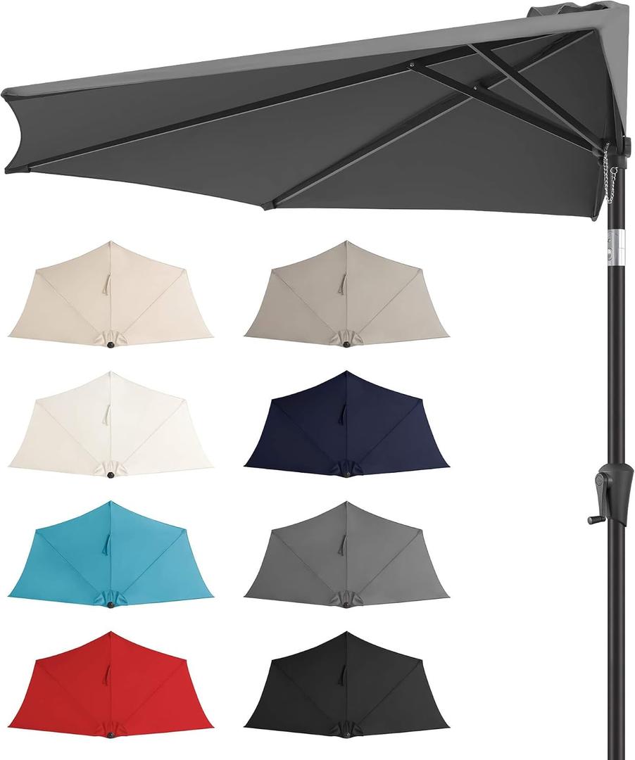 FLAME&SHADE 9ft Half Patio Umbrella - Half Outdoor Umbrella with Tilt UV Protection Waterprool, Half Round Table Umbrella for Wall Balcony, Pool, Porch, Garden, Deck, Market, Backyard (Anthracite)