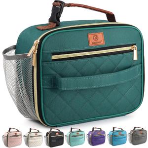 Genteen Lunch Box for Kids, Boys - Insulated Small LunchBox Reusable, Zip Closure & Buckle Handle, Portable Cooler for Work, School, Travel (Lake Green)