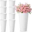 8 Pack Flower Buckets 9.84 Inch Plastic Flower Vases Modern Round Vases for Centerpieces Floral Display Decorative Buckets for Table Home Wedding Decorations (White)
