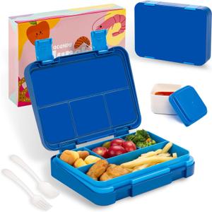 2 x QCQHDU Bento lunch Box for Kids-4 Compartment1300ml Heated Lunch Containers for AdultsSchool,Work,Picnics with Sauce Vontainers,Microwave & Dishwasher & Freezer Safe,BPA-Free(Blue)