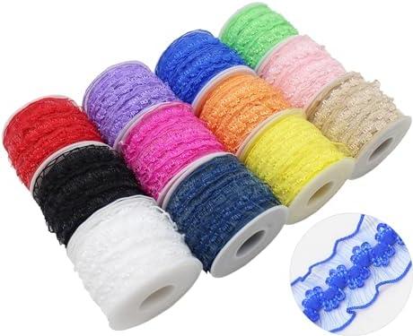 JESEP YONG 120 Yards Elastic Ruffle Ribbon for Sewing Assortment Organza Lace Trim 3/4 inch Stretch Crochet Craft Lace Trim Band Clothing and Garment for DIY Headband-Clothes-Bonnets-Hat