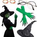 6 Pcs Witch Cosplay Costume with Witch Hat Glasses Ring Gloves Accessories for Halloween Movie Cosplay Props Role Playing Party