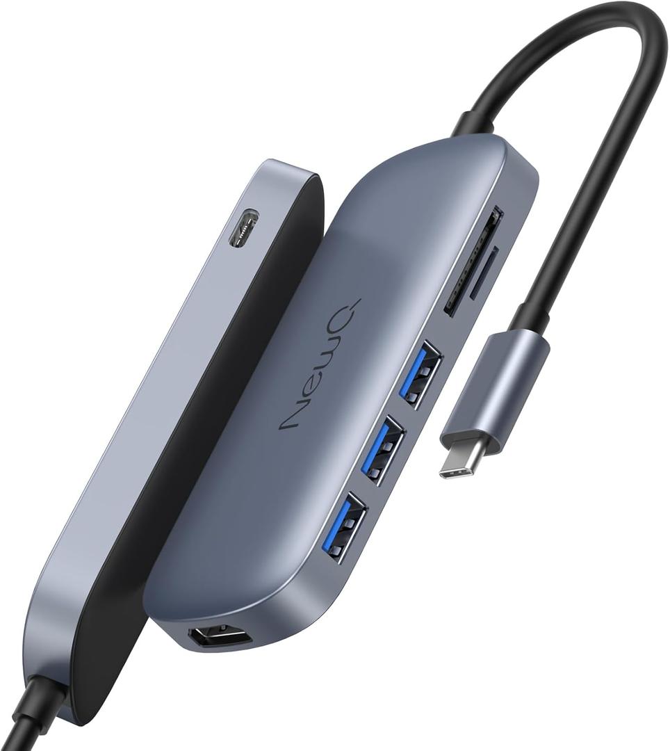 USB C Hub 7-in-1, NewQ USB C Hub with HDMI 4K, 3 USB-A 3.0 Ports, SD/TF Card Reader, 100W USB-C PD Charging, Slim Aluminum USB Hub for MacBook, Laptop & USB-C Devices