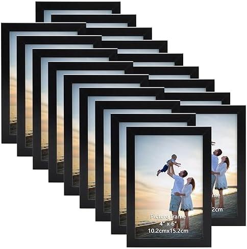 Hoikwo 5 Packs 4x6 Black Multi Plastic Picture Frames Set with Plastic Cover for Family Photos, Artwork, Light Weight Bulk 4 by 6 Frames Pack for Wall Hanging and Table, Stylish Picture Frames