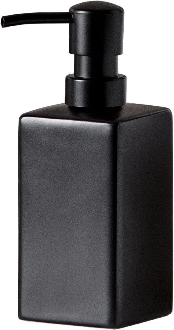 Matte Black Ceramic Square Hand Soap & Lotion Dispenser for Bathroom, Dish Soap Dispenser for Kitchen - 14oz, Matte Black