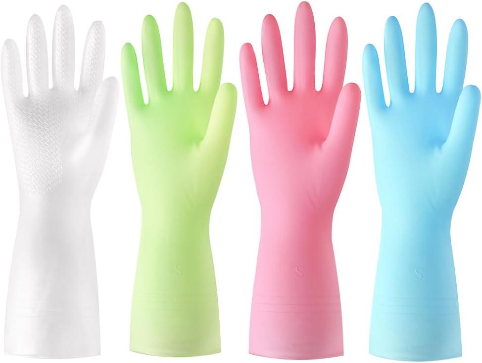 4 Pack Rubber Dishwashing Gloves for Cleaning, Reusable Household Cleaning Gloves, Waterproof Non-Slip Latex Gloves (Large)