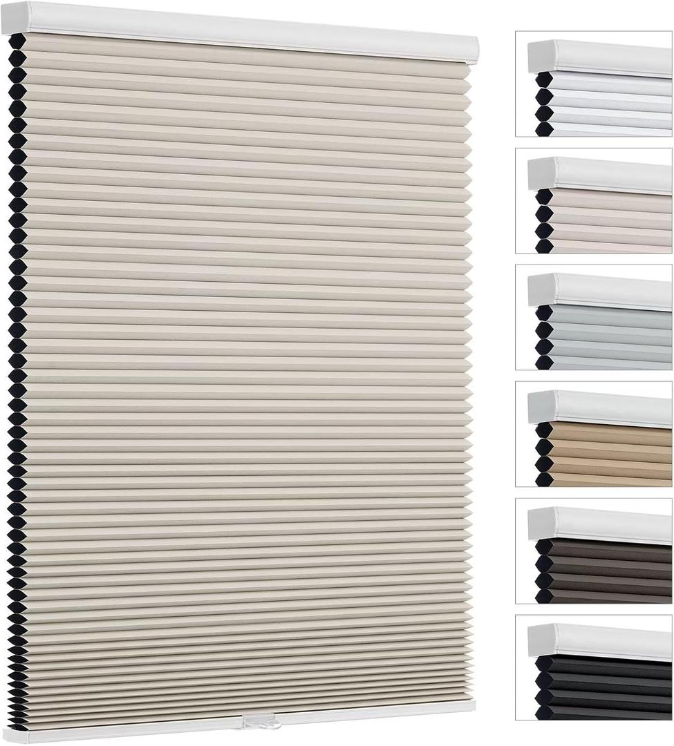 Cordless Cellular Shades, Blackout Room Darkening Black Out Honeycomb Blinds for Indoor Windows Bedroom, Pull Down Pleated Accordion Blind Easy Install, Shade Size 27" Wx64 H, Beige