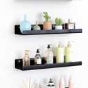 Upsimples Acrylic Shelves for Wall Decor, 15" Display Shelf Perfume Organizer for Bathroom, Bedroom, Living Room, Floating Bookshelves for Kids, Black, 4 Pack