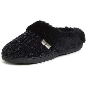 Dearfoams Women's Fuzzy Memory Foam Cable Knit Claire Clog House Slipper with Wide Widths (11-12, Black)