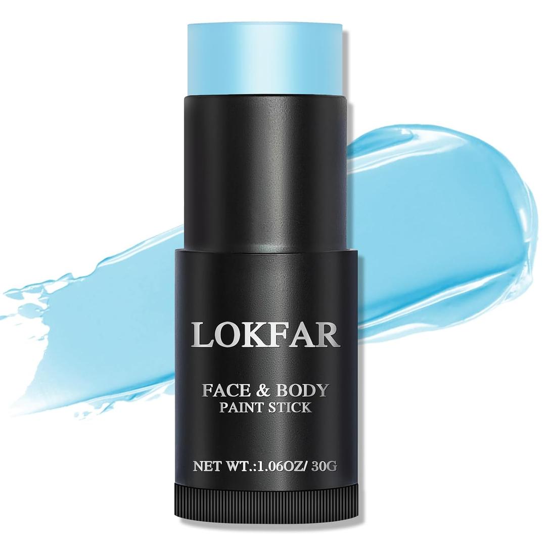 LOKFAR Light Blue Face Body Paint Stick, Eye Black Stick for Sports, Waterproof Full-Coverage Blue Face Makeup for Halloween Avatar Sally Corpse Bride Cosplay Makeup