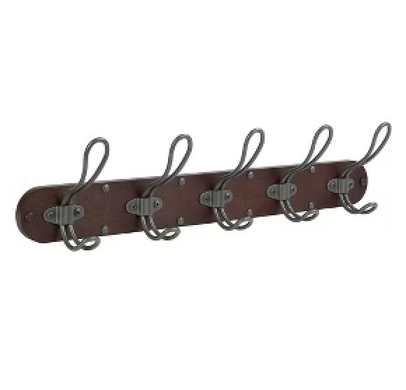 Spectrum Diversified Millbrook Wall Mount 5 Hook Wood Rack: Portable Universal Storage, Metal & Wood
