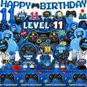 11th Birthday Decorations for Boys,197pcs Gamer Birthday Party Decorations Level 11 Birthday Decorations Plates and Napkins Cups Tablecloth Banner Honeycomb for Video Game Party Decorations