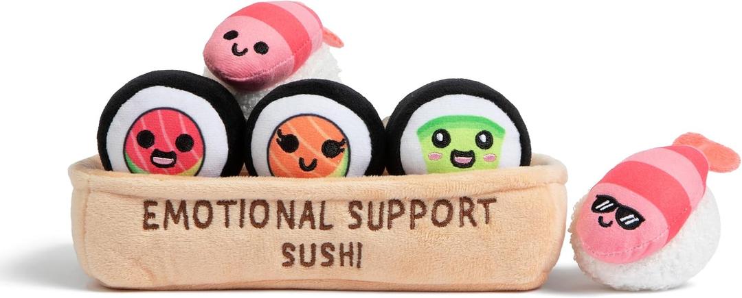 Emotional Support Sushi by Relatable, Cuddly Stuffed Animals and Plushies Set, Small Gifts for Mom, Includes 5 Sushi Plush Toys with Carrying Basket