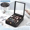 Wenqik Bracelet Display Holder Organizer with 4 Rods, Wooden Bracelet Box with Clear Lid, Jewelry Storage Case for Women Retail Bangle Watches Jewelry Stores, Black Lining