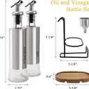 Tebery 2 Pack Olive Oil and Vinegar Bottle Set with Rack and Wooden Base, 10OZ Olive Dispenser Glass Cooking Oil Cruet Bottles with Pourers and Funnel for Kitchen