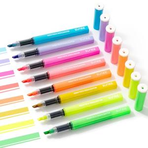 SUNEE Highlighters Assorted Colors, 8 Colors Highlighters with Chisel Tips, Liquid Ink Bible Highlighter for Students, Notes, Planners, Office Supplies, Aesthetic Stationery Pack of 2