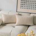 Kevin Textile Set of 2 Pillow Covers Solid Supersoft Corduroy Handmade Decorative Velvet Throw Pillow Cushion Cover for Bed 12x20 Inch Cream